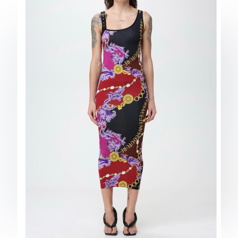 Versace Jeans Couture Chain Couture buckle-strap midi dress Size 8